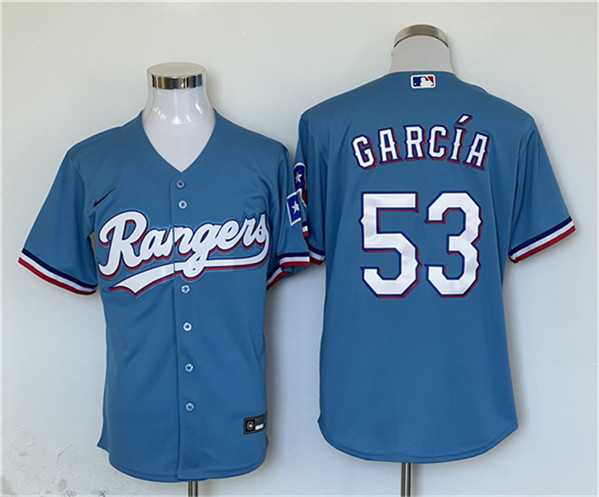 Mens Texas Rangers #53 Adolis Garcia Blue With Patch Cool Base Stitched Jersey